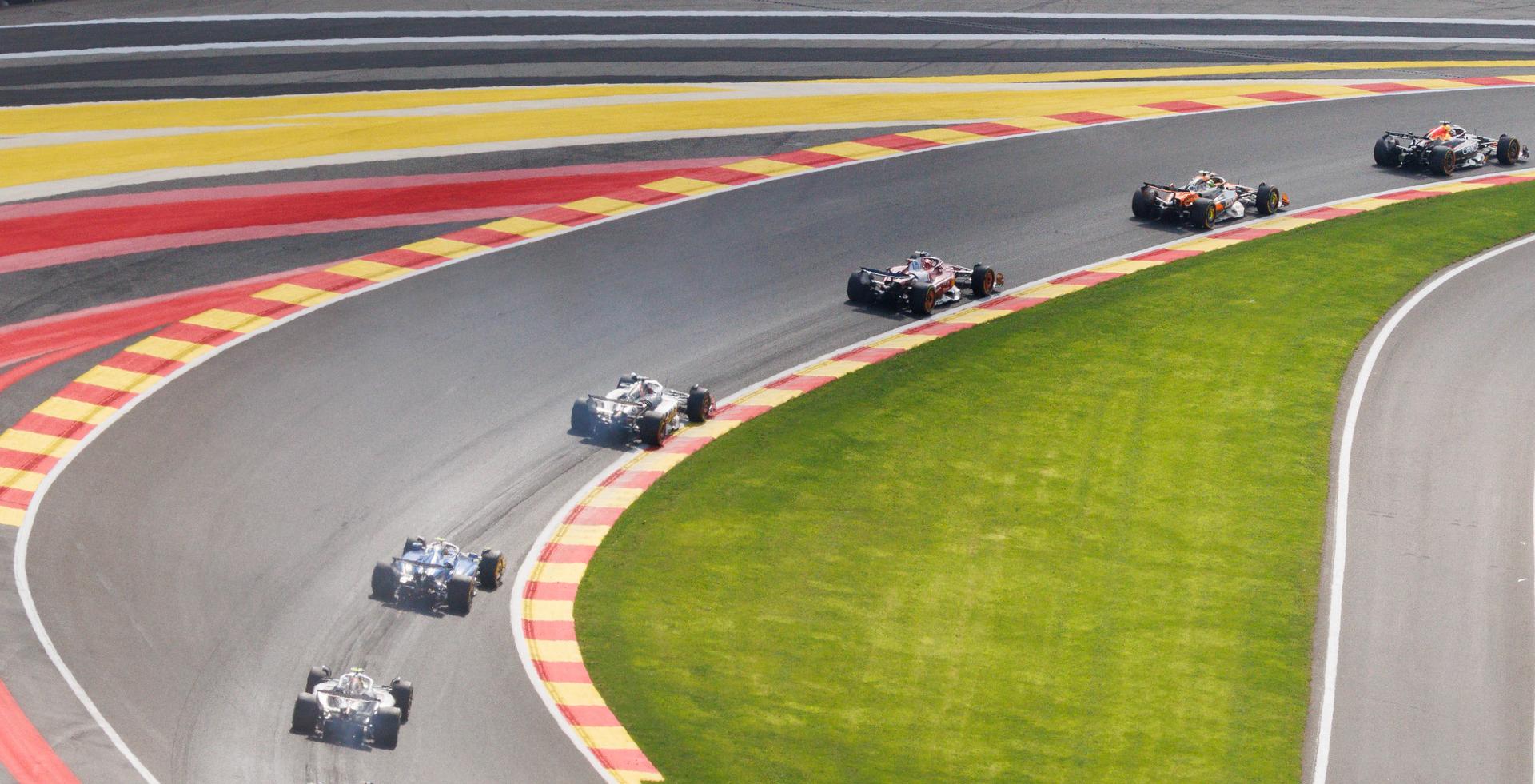 Illustration taken at the Raidillon showing first lap of a a sprint race ahead of the Grand Prix F1 of Belgium race, in Spa-Francorchamps, Saturday 26 July 2025. The Spa-Francorchamps Formula One Grand Prix takes place this weekend, from July 24th to July 27th. BELGA PHOTO BENOIT DOPPAGNE