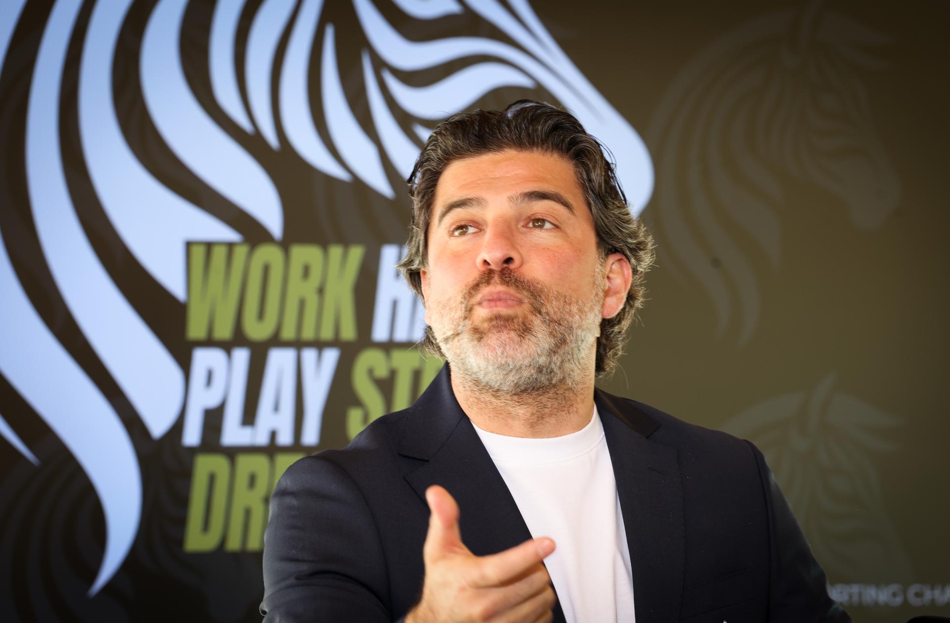 Charleroi's general administrator Mehdi Bayat gestures during a press conference of Belgian soccer club Sporting Charleroi, on Monday 26 May 2025, in Charleroi. BELGA PHOTO VIRGINIE LEFOUR