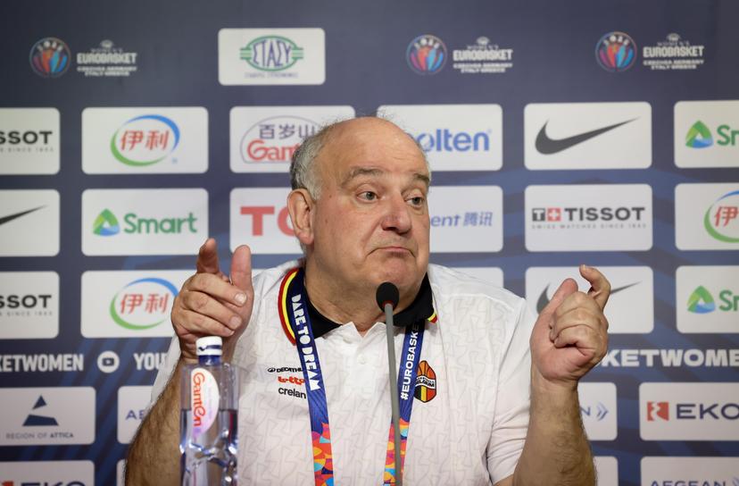 Belgium's general manager Koen Umans pictured during a press conference of Belgian national basketball team 'the Belgian Cats' on Saturday 28 June 2025 in Piraeus, Greece. The team is preparing for tomorrow's game against Spain, the finals of the FIBA Women's EuroBasket 2025. BELGA PHOTO VIRGINIE LEFOUR
