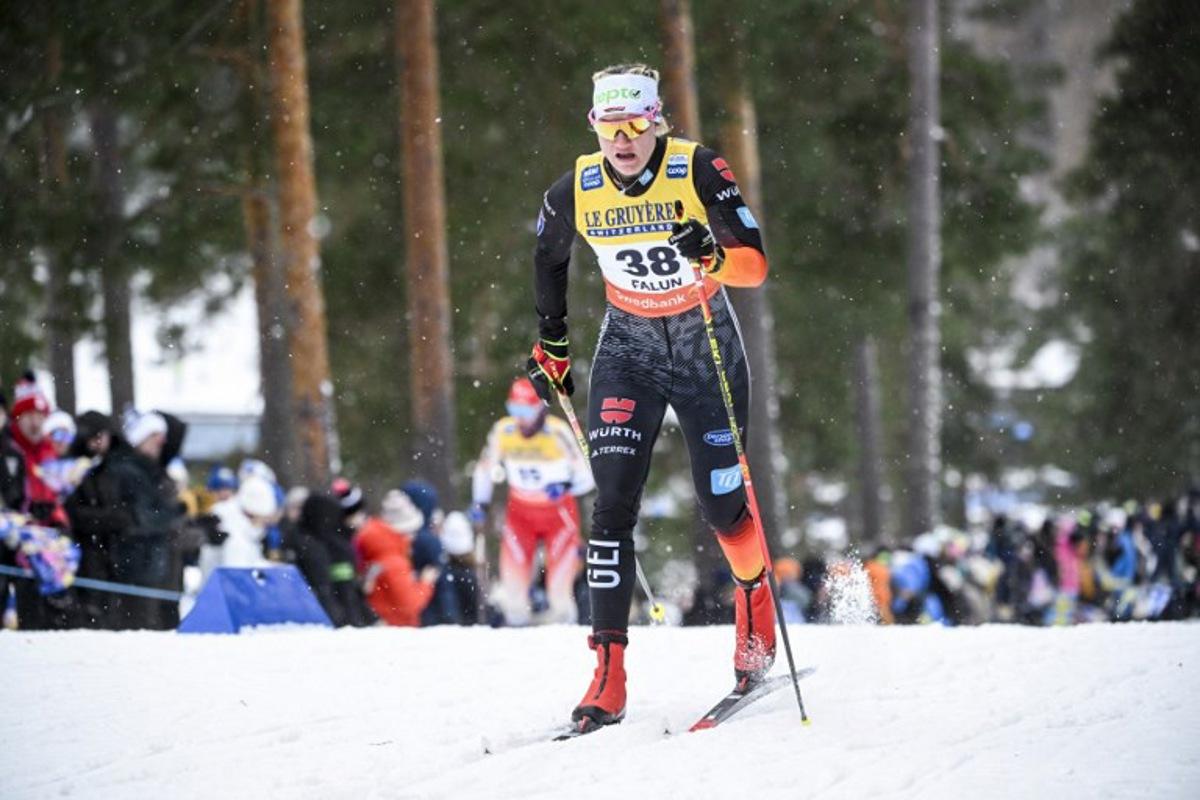 Thrid placed Germany's Victoria Carl competes in the Women's Interval Start 10.0 km Classic race of the FIS Cross-Country World Cup in Falun, Sweden, on February 15, 2025. Fredrik SANDBERG / TT News Agency / TT NYHETSBYRÅN / AFP