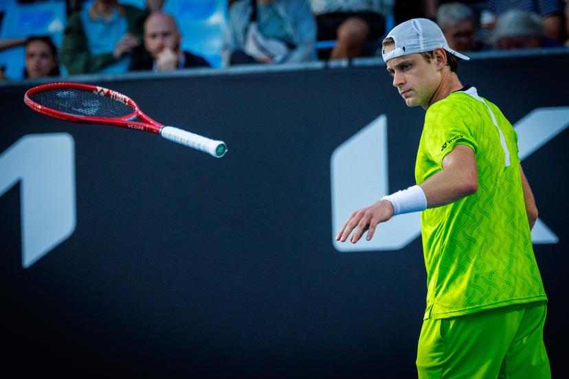 Belgium's Zizou Bergs (ATP 43) pictured in action during a first round match against Poland's Hurkacz (ATP 55) in the men singles at the Australian Open, Melbourne Park, Melbourne on Tuesday 20 January 2026. BELGA PHOTO PATRICK HAMILTON --- BENELUX ONLY ---