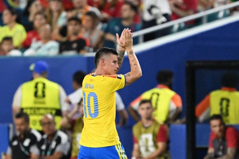 Colombia's midfielder #10 James Rodriguez leaves the pitch after being substituted during the 2026 World Cup Group K football match between Colombia and Portugal at the Miami Stadium in Miami Gardens on June 27, 2026. ROBERTO SCHMIDT / AFP