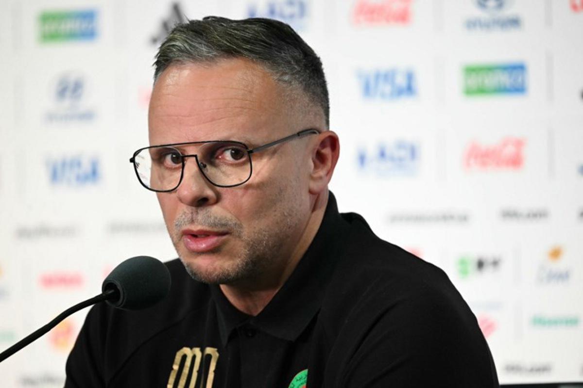 Morocco's head coach Mohamed Ouahbi speaks during a press conference at the New York/New Jersey Stadium in East Rutherford on June 12, 2026, on the eve of the 2026 World Cup football match between Brazil and Morocco. Mauro PIMENTEL / AFP