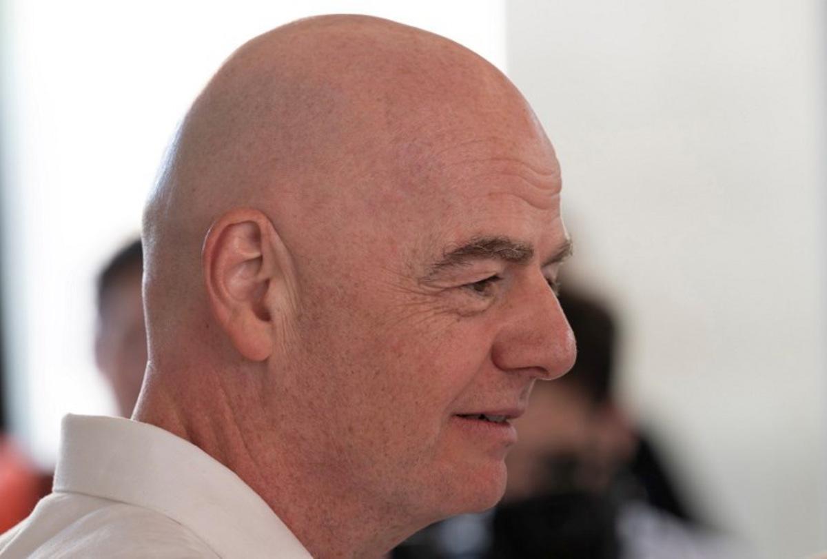 FIFA President Gianni Infantino reacts during his visit to the new Concentration Hotel of the Colombian Football Federation, in Barranquilla, Colombia on February 24, 2026. FIFA boss Gianni Infantino told AFP on Tuesday he was "very reassured" about Mexico's hosting of games in the World Cup, in his first comments on the violence triggered by the killing of a drug cartel leader. David SALAZAR / AFP