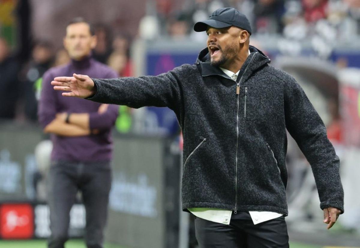 Bayern Munich's Belgian head coach Vincent Kompany reacts during the German first division Bundesliga football match between Eintracht Frankfurt and FC Bayern Munich in Frankfurt am Main, western Germany, on October 4, 2025. Daniel ROLAND / AFP