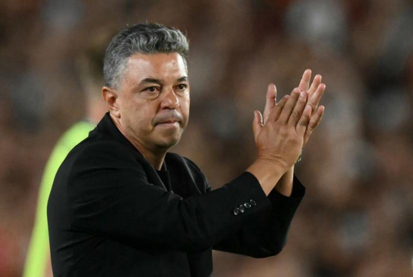 River Plate's head coach Marcelo Gallardo applauds the fans at the end of the Argentine Professional Football League 2026 Apertura Tournament match between River Plate and Banfield at the Mas Monumental Stadium in Buenos Aires on February 26, 2026. Luis ROBAYO / AFP