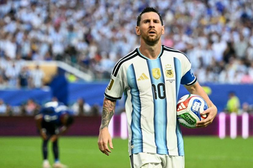 Argentina's forward #10 Lionel Messi gestures during the 2026 World Cup round of 32 football match between Argentina and Cape Verde at the Miami Stadium in Miami Gardens on July 3, 2026. CHANDAN KHANNA / AFP