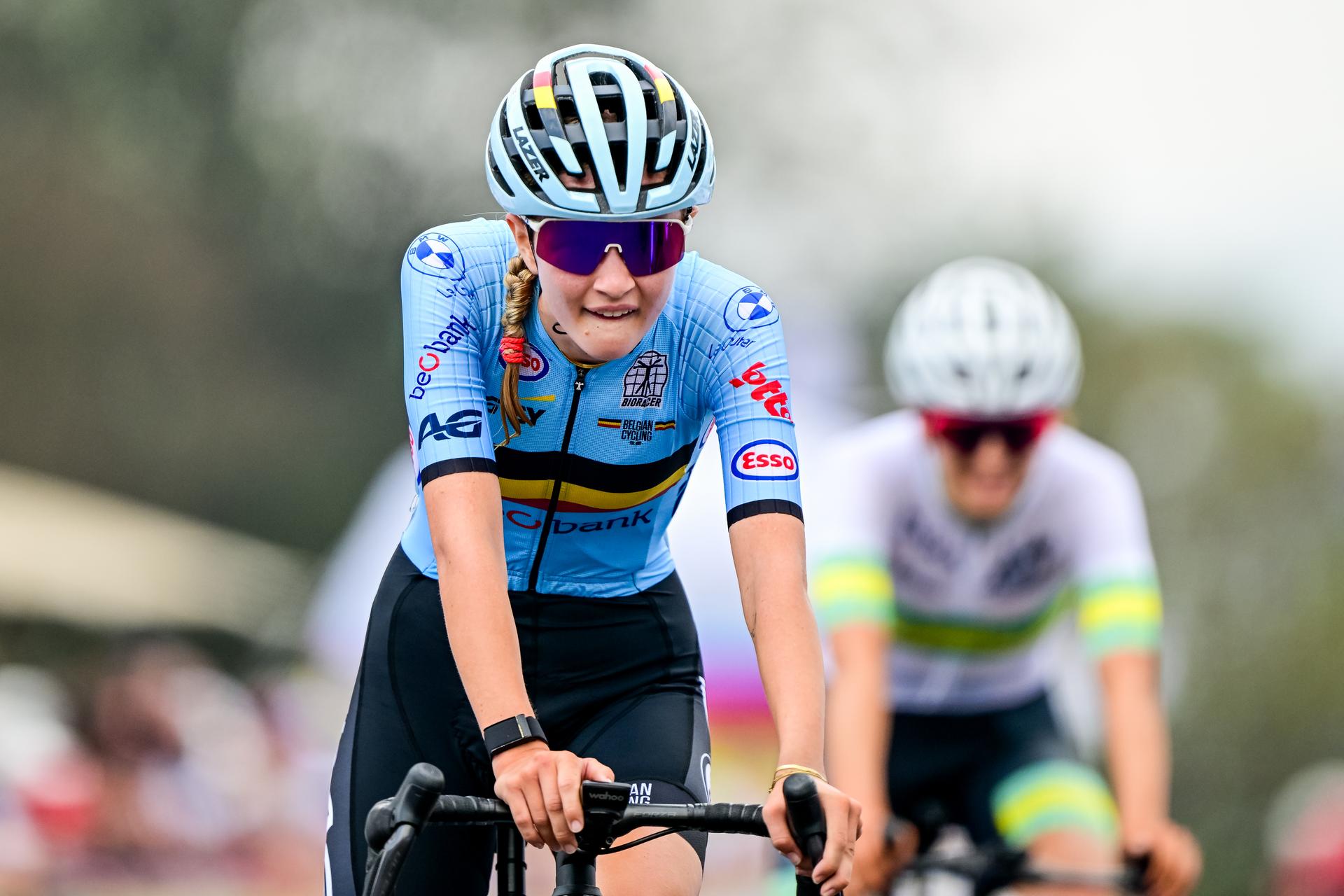 Belgian Laura Five pictured in action during the junior women road race (74 km) at the cycling road World Championships in Kigali, Rwanda, Saturday 27 September 2025. The 2025 UCI Road World Championships take place from 21 to 28 September in Kigali, Rwanda. BELGA PHOTO DIRK WAEM