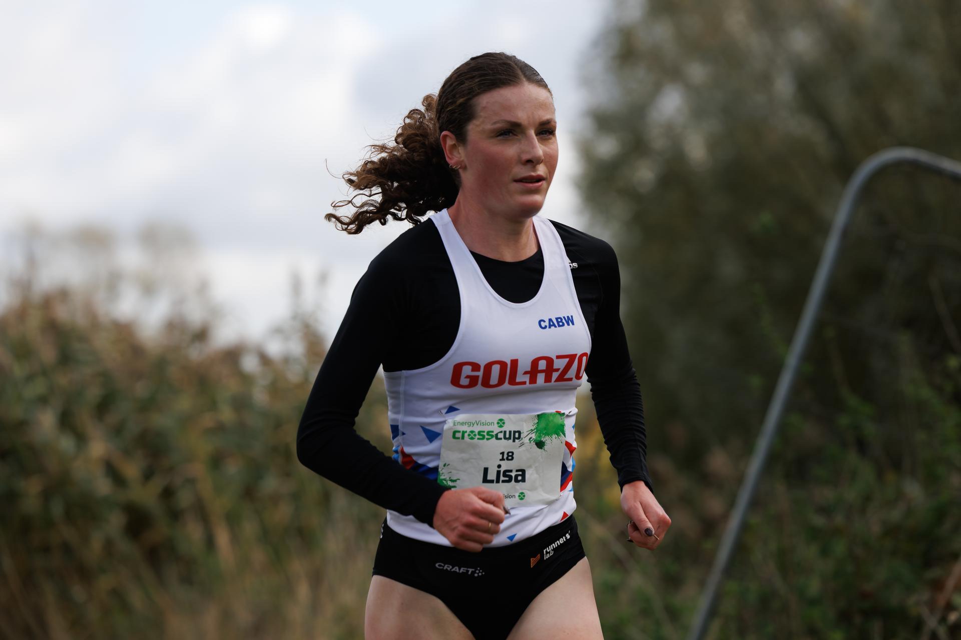 Belgian Lisa Rooms pictured in action during the women's race at the CrossCup cross country running athletics event in Roeselare, the second stage of the CrossCup competition, Sunday 26 October 2025. BELGA PHOTO KURT DESPLENTER