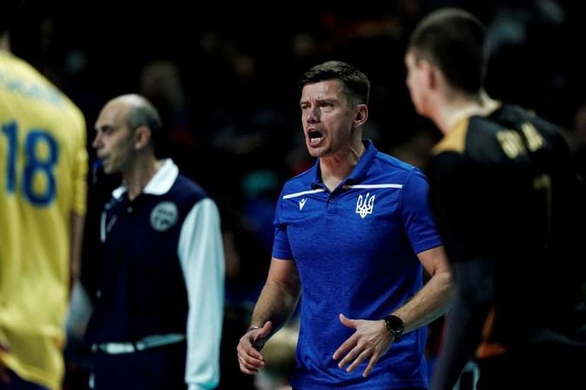 Ukraine's head coach Ugis Krastins reacts during the Men's 2019 European Volleyball Championships quarter-final match between Serbia and Ukraine in Antwerp on September 24, 2019. Kenzo TRIBOUILLARD / AFP