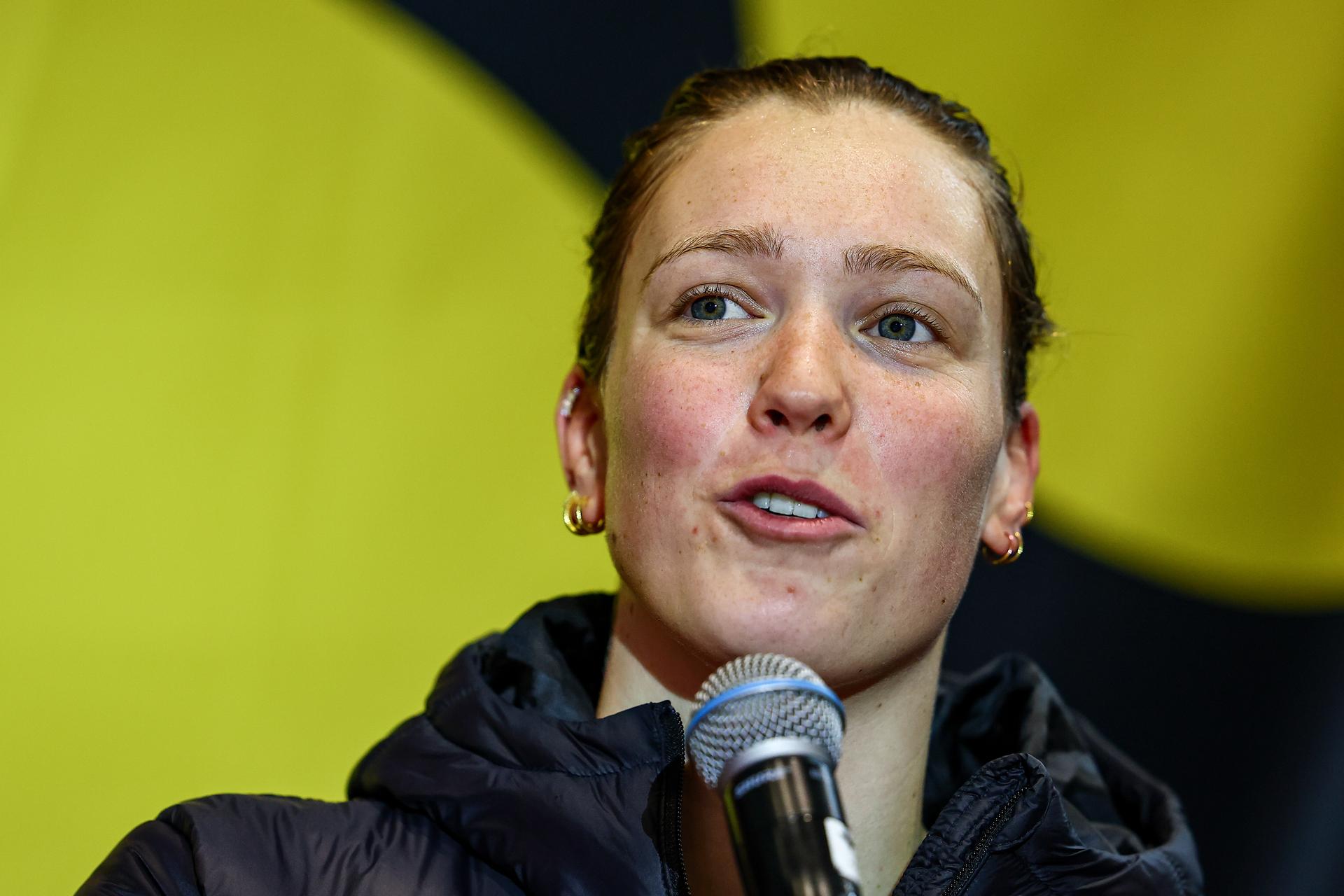 Belgian swimmer Florine Gaspard pictured during the Open Belgian Swimming Championships 2025 (25-27/04), in Antwerp, on Friday 25 April 2025. BELGA PHOTO DAVID PINTENS