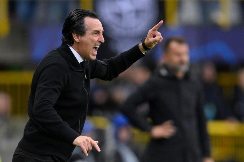 Aston Villa's Spanish head coach Unai Emery reacts from the touch line during the UEFA Champions League - League phase, Matchday 1 - football match between Club Brugge KV and Aston Villa FC at the Jan Breydel Stadium in Bruges on September 8, 2026. JOHN THYS / AFP