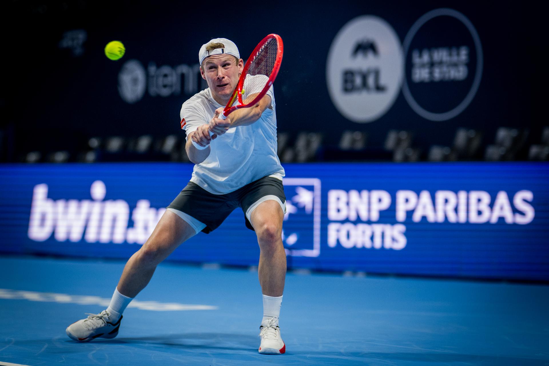 Gauthier Onclin of Belgium pictured in action during the European Open ATP tennis tournament in Brussels, on Saterday 17 October. This year's edition of the tournament is taking place from 17 to 25 October BELGA PHOTO JASPER JACOBS