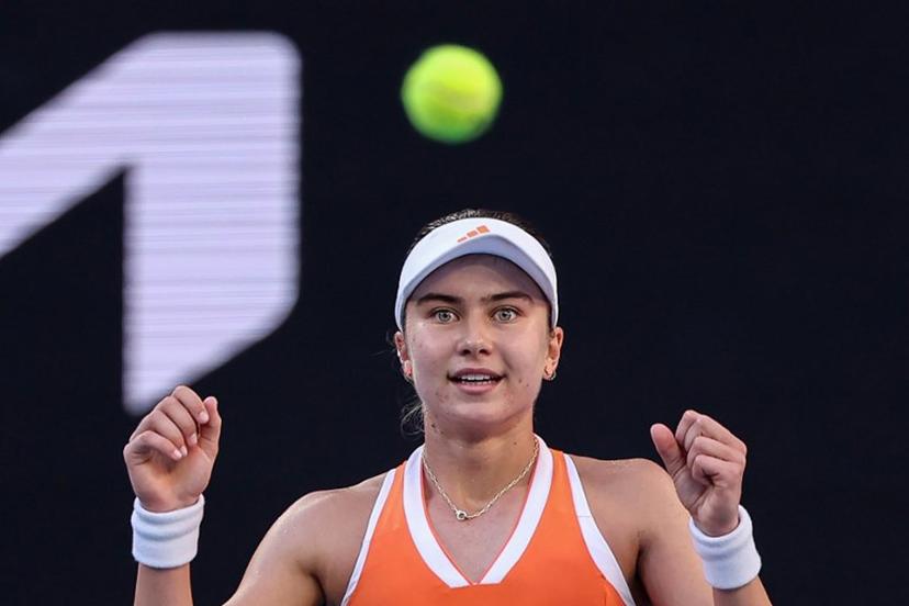 USA's Iva Jovic reacts after winning against Italy's Jasmine Paolini during their women's singles match on day six of the Australian Open tennis tournament in Melbourne on January 23, 2026. Martin KEEP / AFP