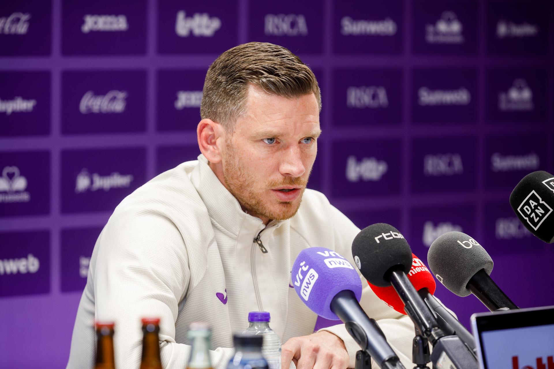 Anderlecht's Jan Vertonghen pictured during a press conference of RSC Anderlecht and Vertonghen to announce the end of his career, in Brussels, on Tuesday 25 March 2025. BELGA PHOTO HATIM KAGHAT
