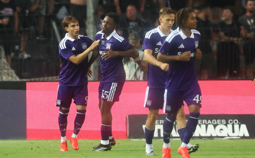Anderlecht's Mihajlo Cvetkovic celebrates after scoring during at a game between Belgian first division soccer team RSC Anderlecht and Greek club Paok, in Thessaloniki, Greece, on Wednesday 05 August 2026. This is the first leg of a third qualifying round of the UEFA Europa League competition. BELGA PHOTO VIRGINIE LEFOUR