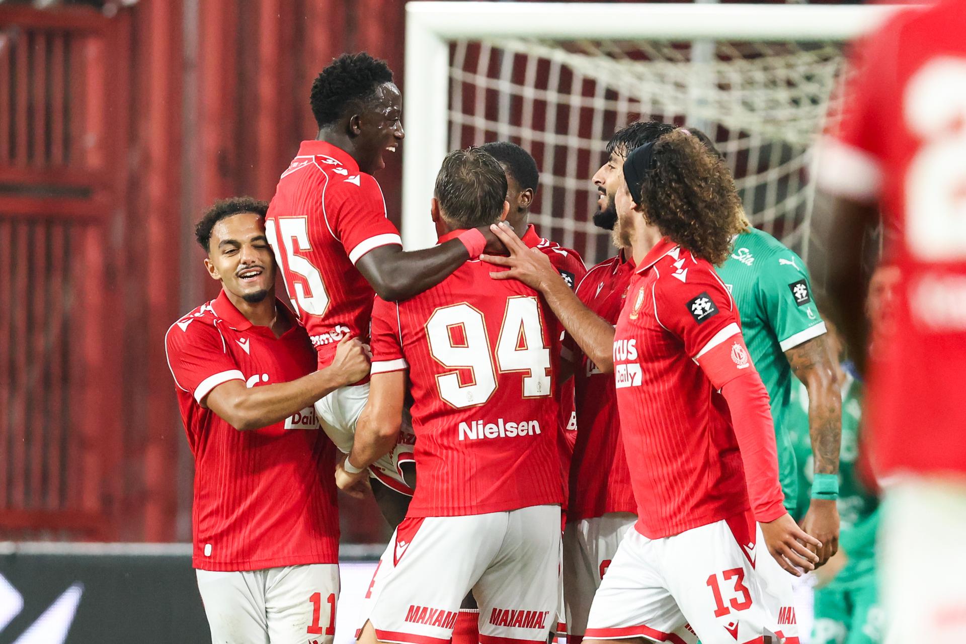 Standard's Salieu Drammeh celebrates after scoring during a soccer match between Standard de Liege RAAL La Louvière, Friday 21 August 2026 in Liege, on day 3 of the 2026-2027 'Jupiler Pro League' first division of the Belgian championship. BELGA PHOTO BRUNO FAHY