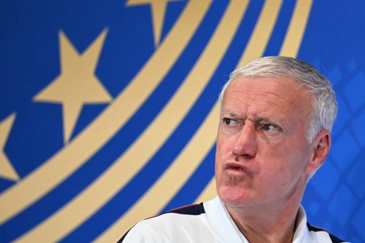 France's head coach Didier Deschamps gives a MD-1 press conference on the eve of the 2026 World Cup football tournament third-place match between France and England at the Miami Stadium in Miami on July 17, 2026. CHANDAN KHANNA / AFP