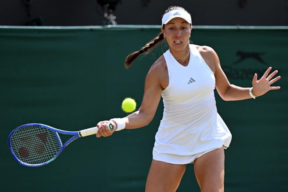US player Jessica Pegula returns to Spain's Jessica Bouzas Maneiro during their women's singles third round tennis match on the fifth day of the 2026 Wimbledon Championships at The All England Lawn Tennis and Croquet Club in Wimbledon, southwest London, on July 3, 2026. Kirill KUDRYAVTSEV / AFP