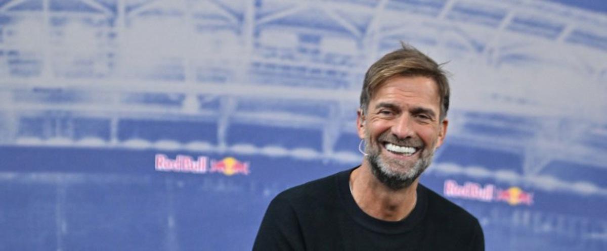Jurgen Klopp, Red Bull's new "Global Head of Soccer" smiles during a press presentation in Salzburg, Austria on January 14, 2025. KERSTIN JOENSSON / AFP