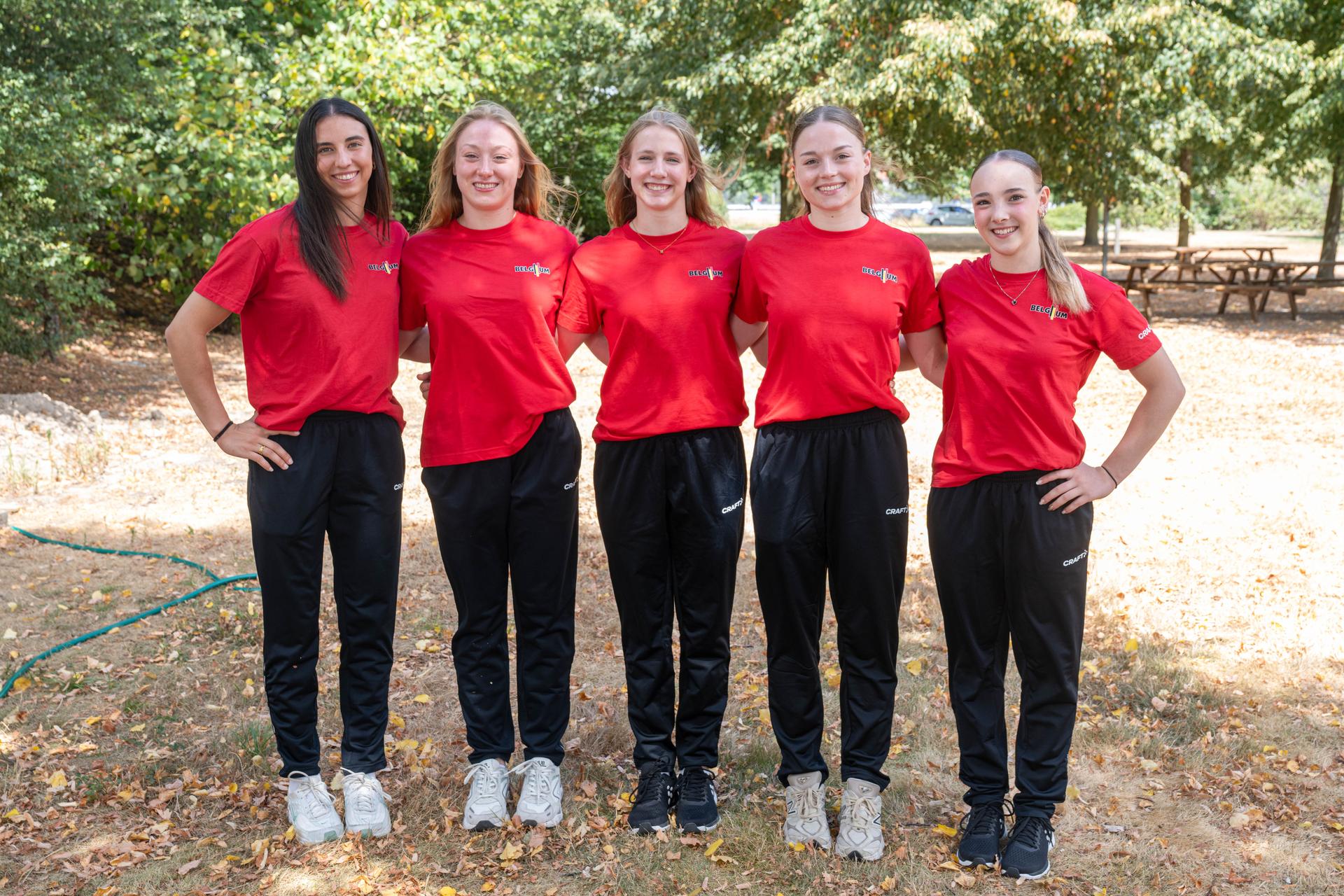 Belgium's female gymnastics team poses for the photographer at a press conference of Gymfed to announce the Belgian delegation for the European Artistic Gymnastics Championships in Zagreb (13¿23 August), Wednesday 5th of August 2026, in Gent. BELGA PHOTO JONAS ROOSENS