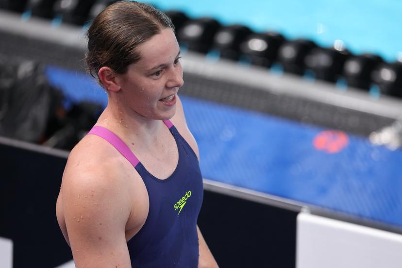 Belgian athlete Roos Vanotterdijk celebrates as she just won a bronze medal at the final of the Women's 200m medley race at the European Aquatics Championships in Paris, France on Saturday 15 August 2026. BELGA PHOTO VIRGINIE LEFOUR