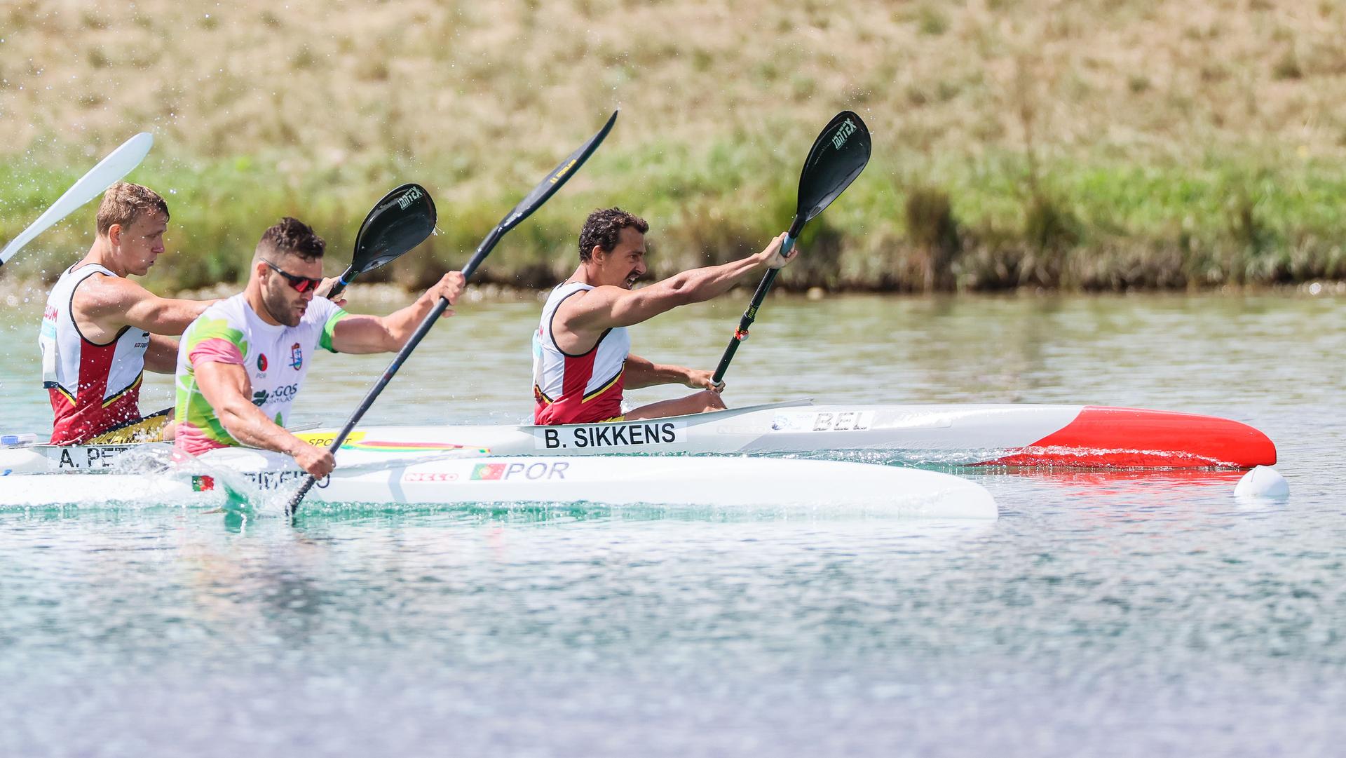 Belgian kayaker Artuur Peters and kayaker Bram Sikkens pictured in action during the final of the men's Kayak Double 500m event (K2 500m), at the European Championships Canoe Sprint, at Munich 2022, Germany, on Sunday 21 August 2022. The second edition of the European Championships takes place from 11 to 22 August and features nine sports. BELGA PHOTO BENOIT DOPPAGNE