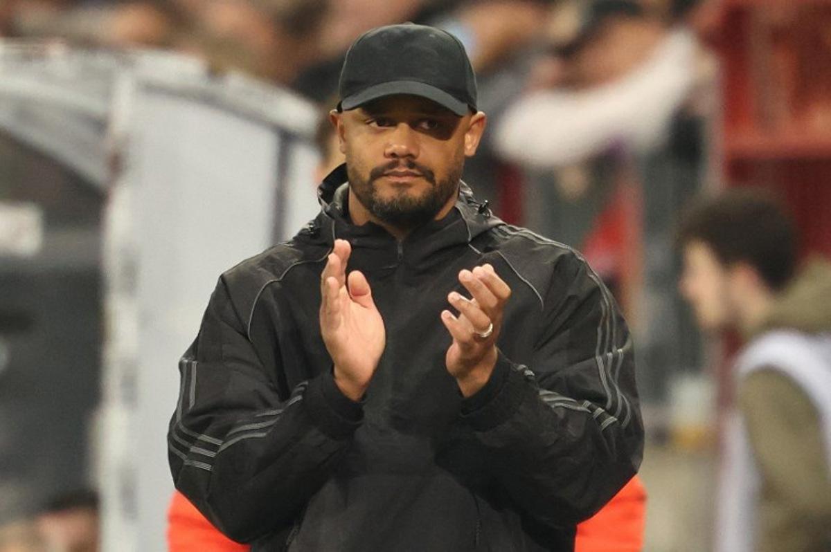 Bayern Munich's Belgian head coach Vincent Kompany reacts from the sidelines during the German first division Bundesliga football match between FC St Pauli and FC Bayern Munich in Hamburg, northern Germany, on April 11, 2026. Ibo OT / AFP