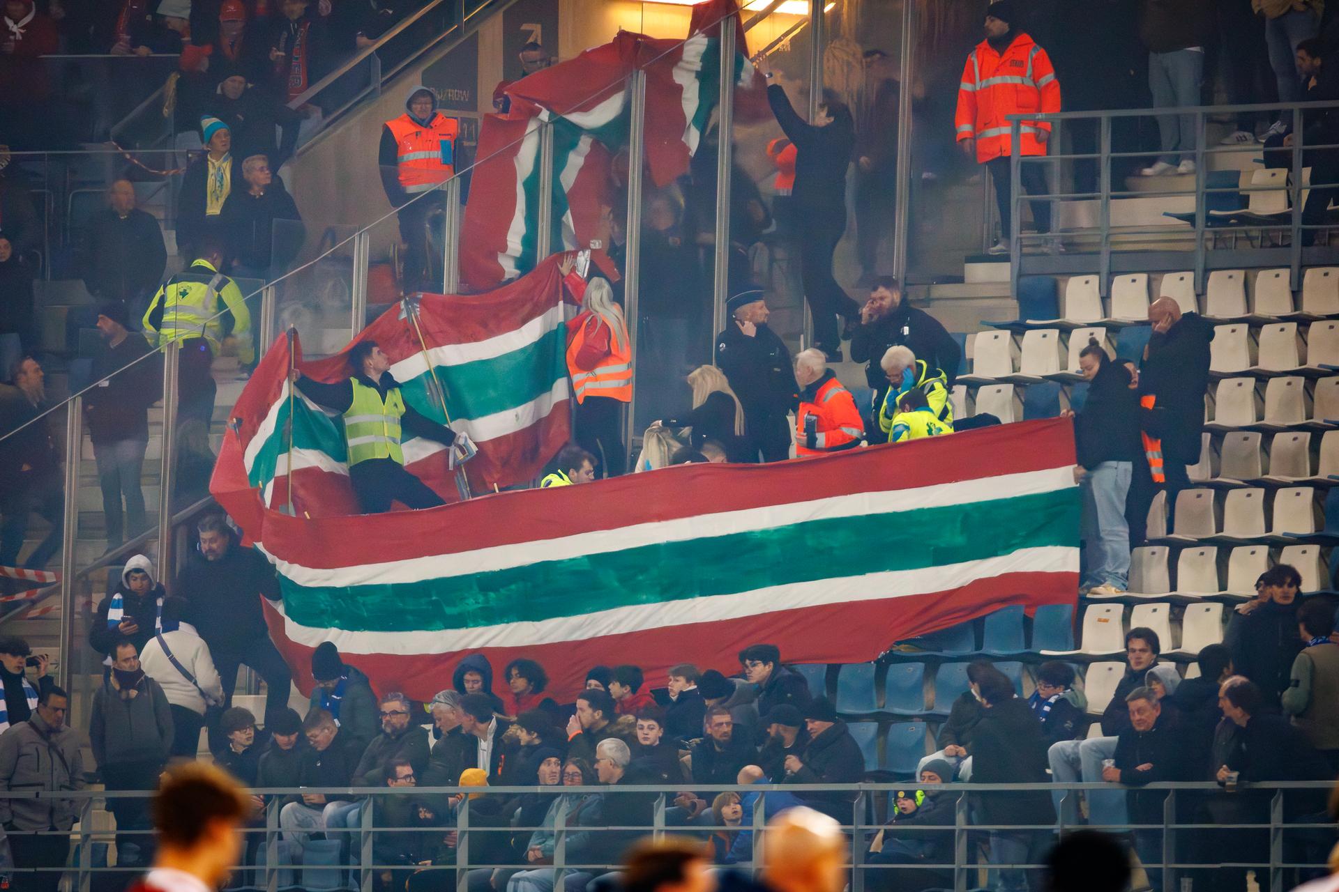 Medical treatment pictured in the stands before a soccer match between KAA Gent and Zulte Waregem, Friday 13 March 2026 in Gent, on day 29 of the 2025-2026 'Jupiler Pro League' first division of the Belgian championship. BELGA PHOTO KURT DESPLENTER