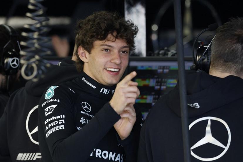 Mercedes' Italian driver Kimi Antonelli gestures in the pits before the start of the qualifying session ahead of the Formula One Japanese Grand Prix at the Suzuka circuit in Suzuka, Mie prefecture on March 28, 2026. FRANCK ROBICHON / POOL / AFP
