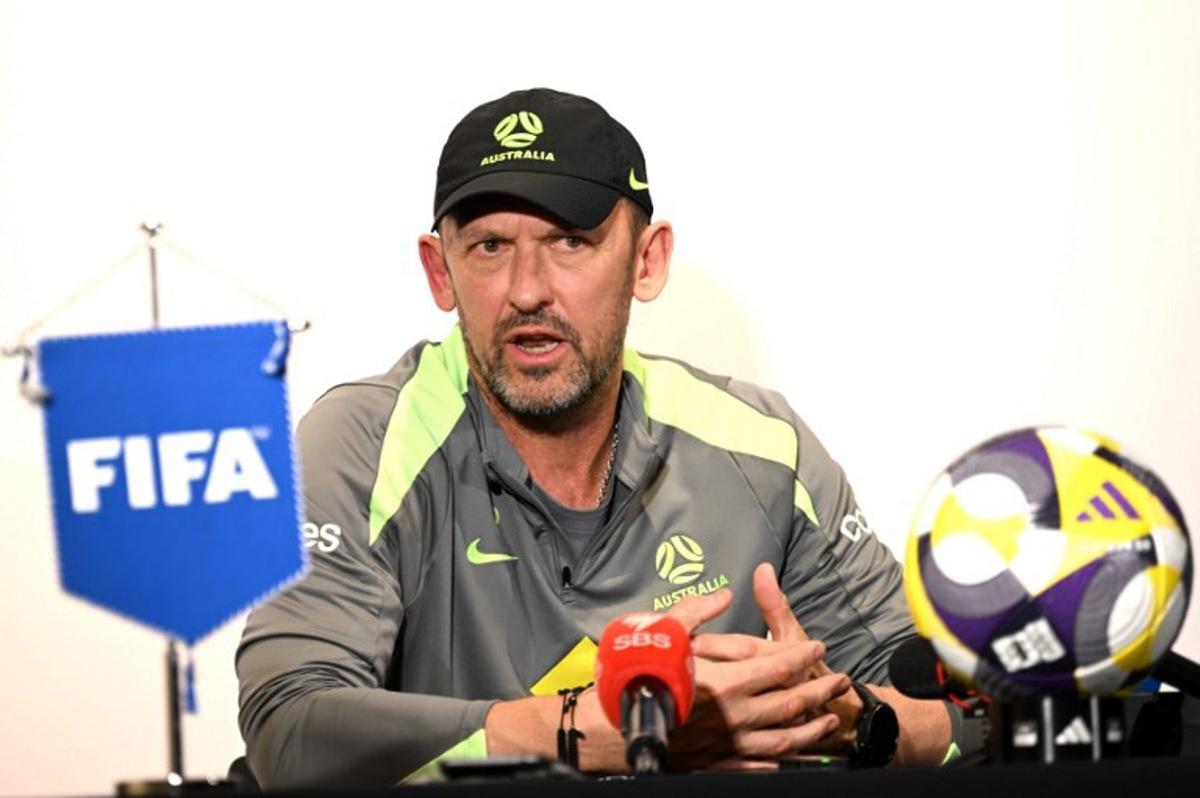 Australia's head coach Tony Popovic attends a press conference at Accor Stadium in Sydney on March 26, 2026, ahead of the FIFA series 2026 football match against Cameroon. Saeed KHAN / AFP