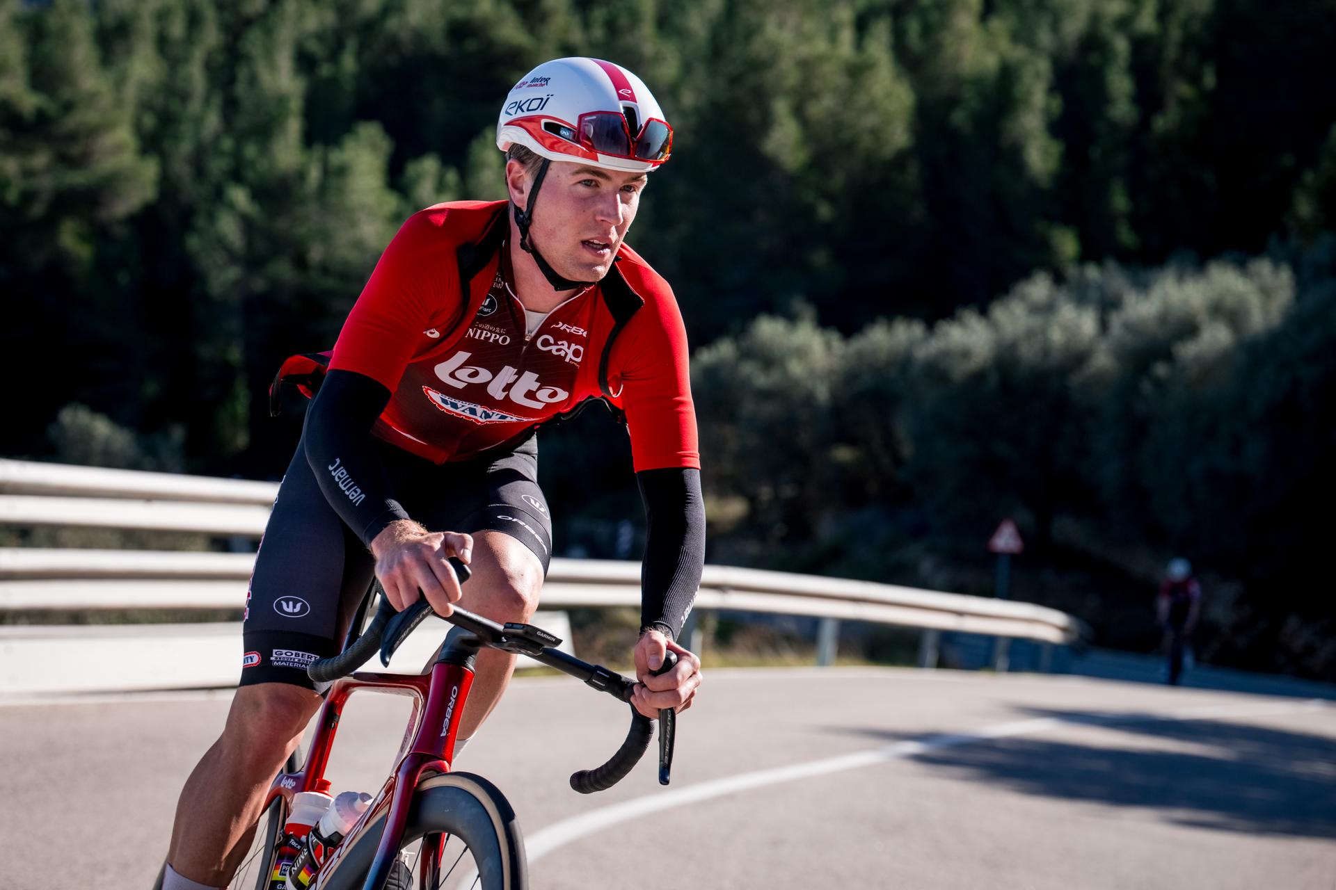 Belgian Mauro Cuylits of Lotto Development Team pictured in action during a training ride of the Lotto-Intermarche cycling team in Albir, Spain, Thursday 15 January 2026. BELGA PHOTO DAVID PINTENS