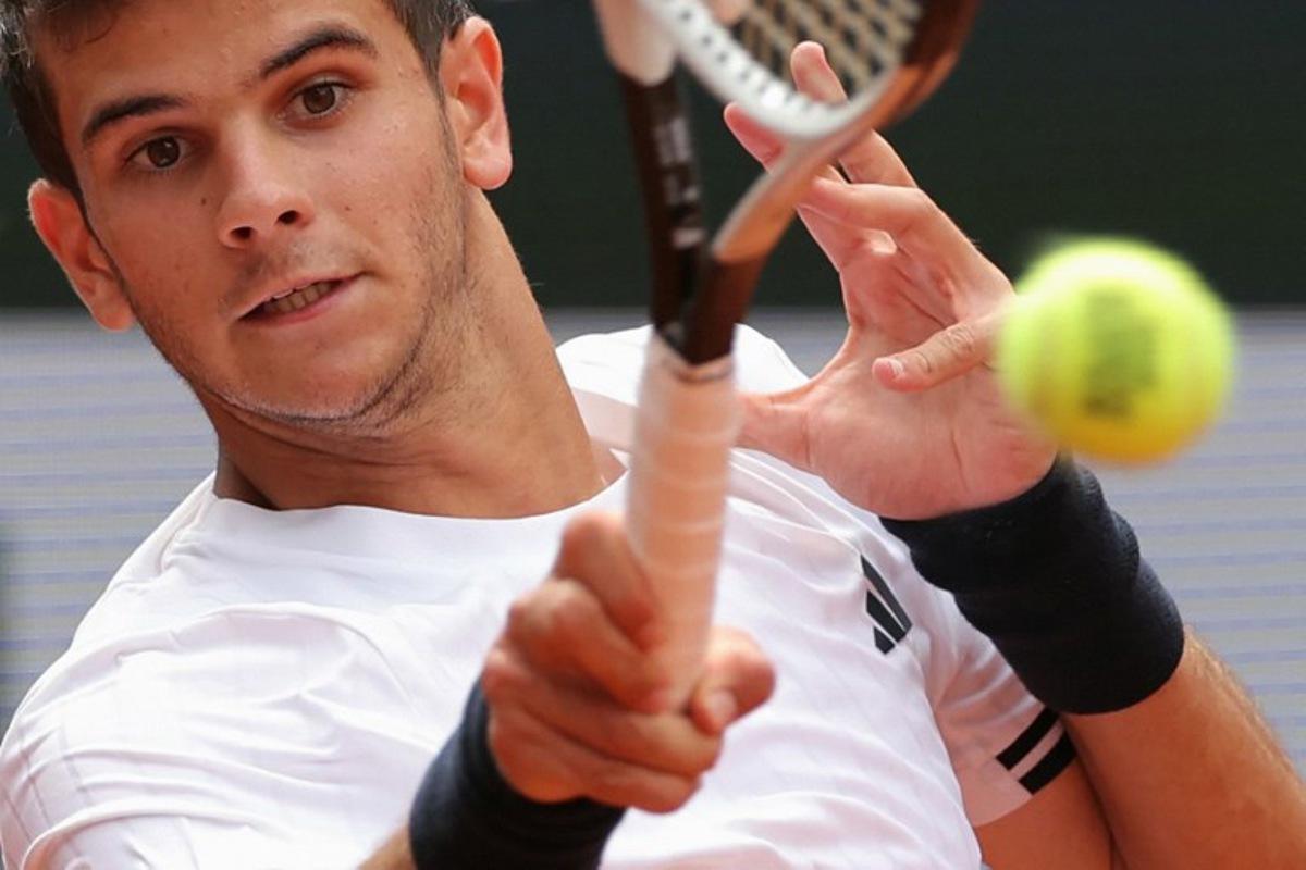 Spain's Rafael Jodar plays a forehand return to Spain's Pablo Carreno Busta during their men's singles match on day 8 of the French Open tennis tournament on Court Suzanne-Lenglen at the Roland-Garros Complex in Paris on May 31, 2026. Thomas SAMSON / AFP