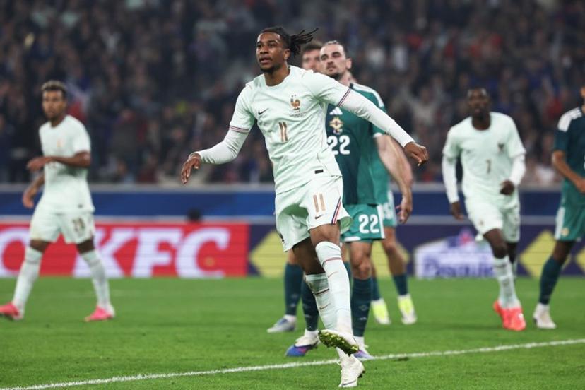 France's forward #11 Michael Olise celebrates scoring his team's first goal during the international friendly football match between France and North Ireland at the Decathlon Arena - Pierre Mauroy stadium in Villeneuve-d'Ascq, northern France on June 8, 2026, ahead of the 2026 FIFA World Cup football tournament. FRANCK FIFE / AFP