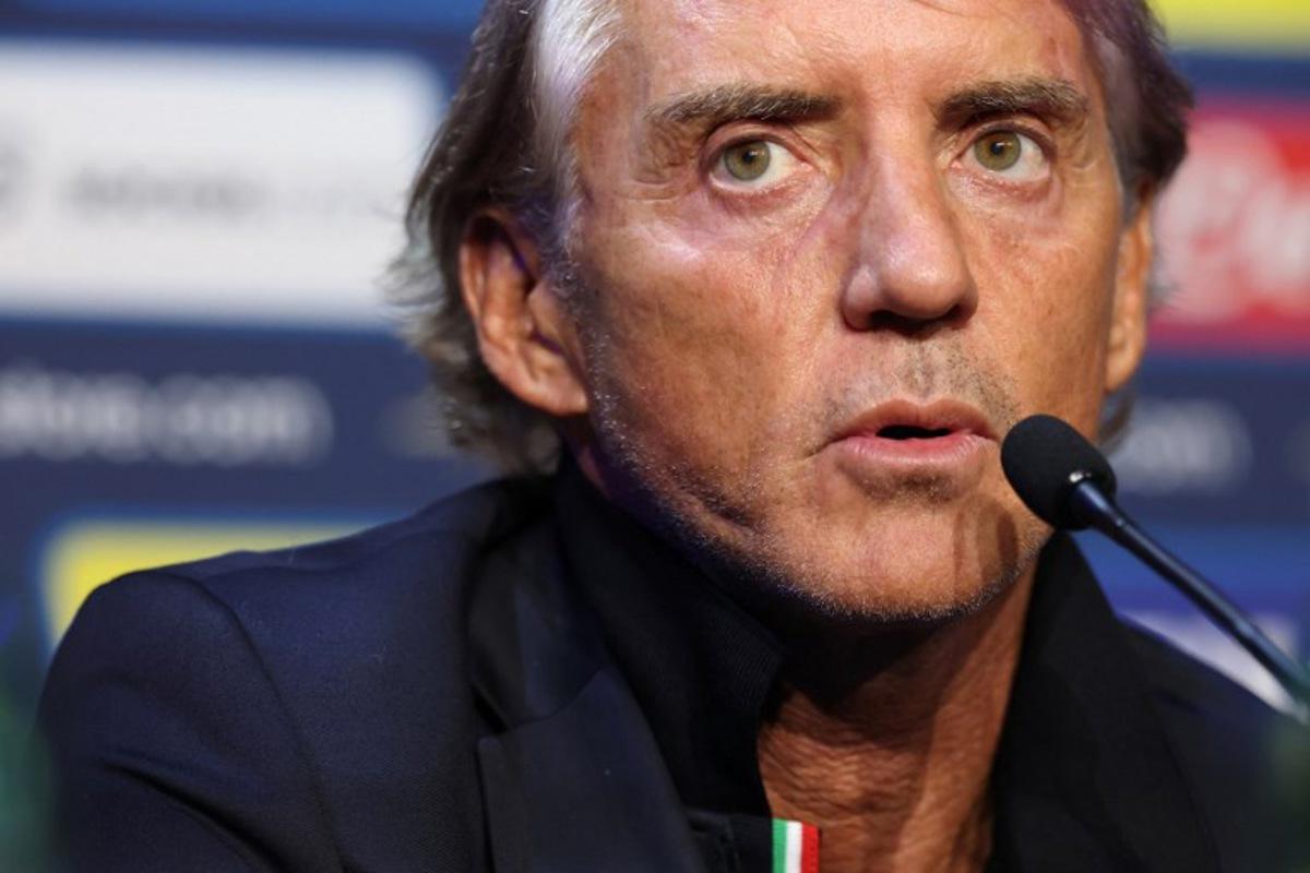 Italy's Italian headcoach Roberto Mancini speaks during a press conference on the eve of their UEFA Nations League football match against France, at the Stade de France stadium in Saint-Denis, near Paris, on October 1, 2026. FRANCK FIFE / AFP