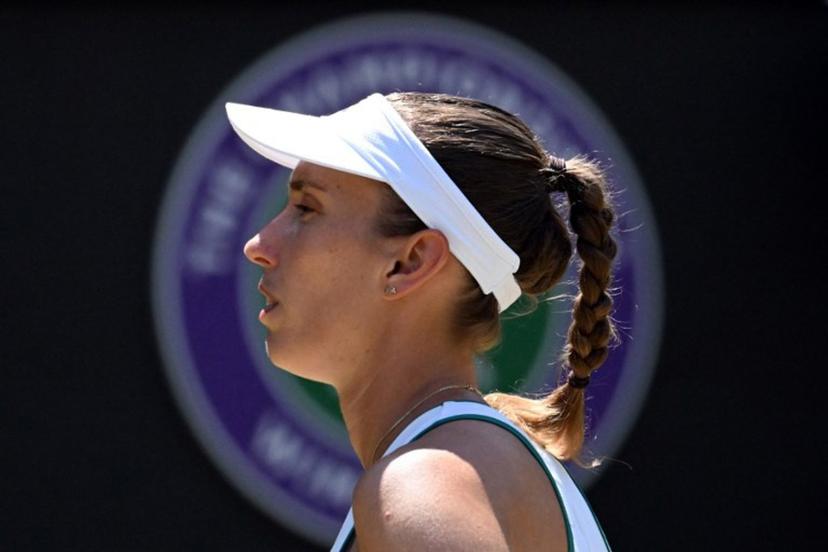 Belgium's Elise Mertens is pictured as she plays against Czech Republic's Linda Noskova during their women's singles quarter-final tennis match on the tenth day of the 2026 Wimbledon Championships at The All England Lawn Tennis and Croquet Club in Wimbledon, southwest London, on July 8, 2026. Kirill KUDRYAVTSEV / AFP