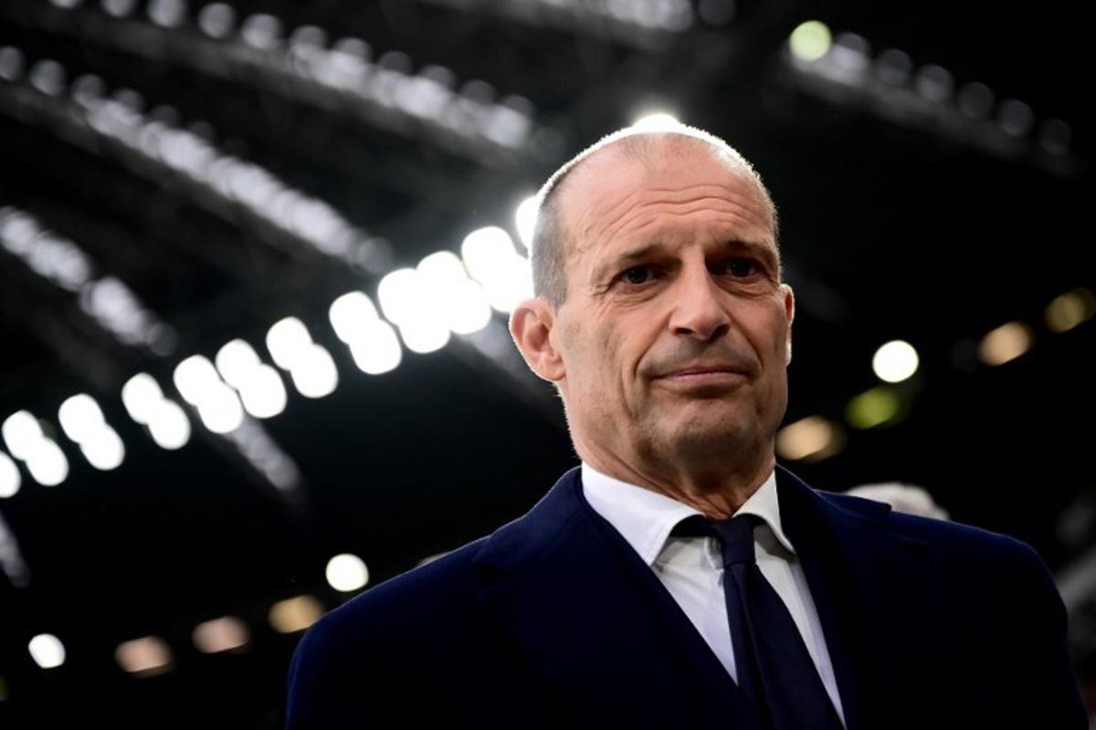 Juventus' Italian coach Massimiliano Allegri looks on during the Italian Serie A football match between Juventus and AC Milan at The Allianz Stadium in Turin on April 27, 2024. MARCO BERTORELLO / AFP