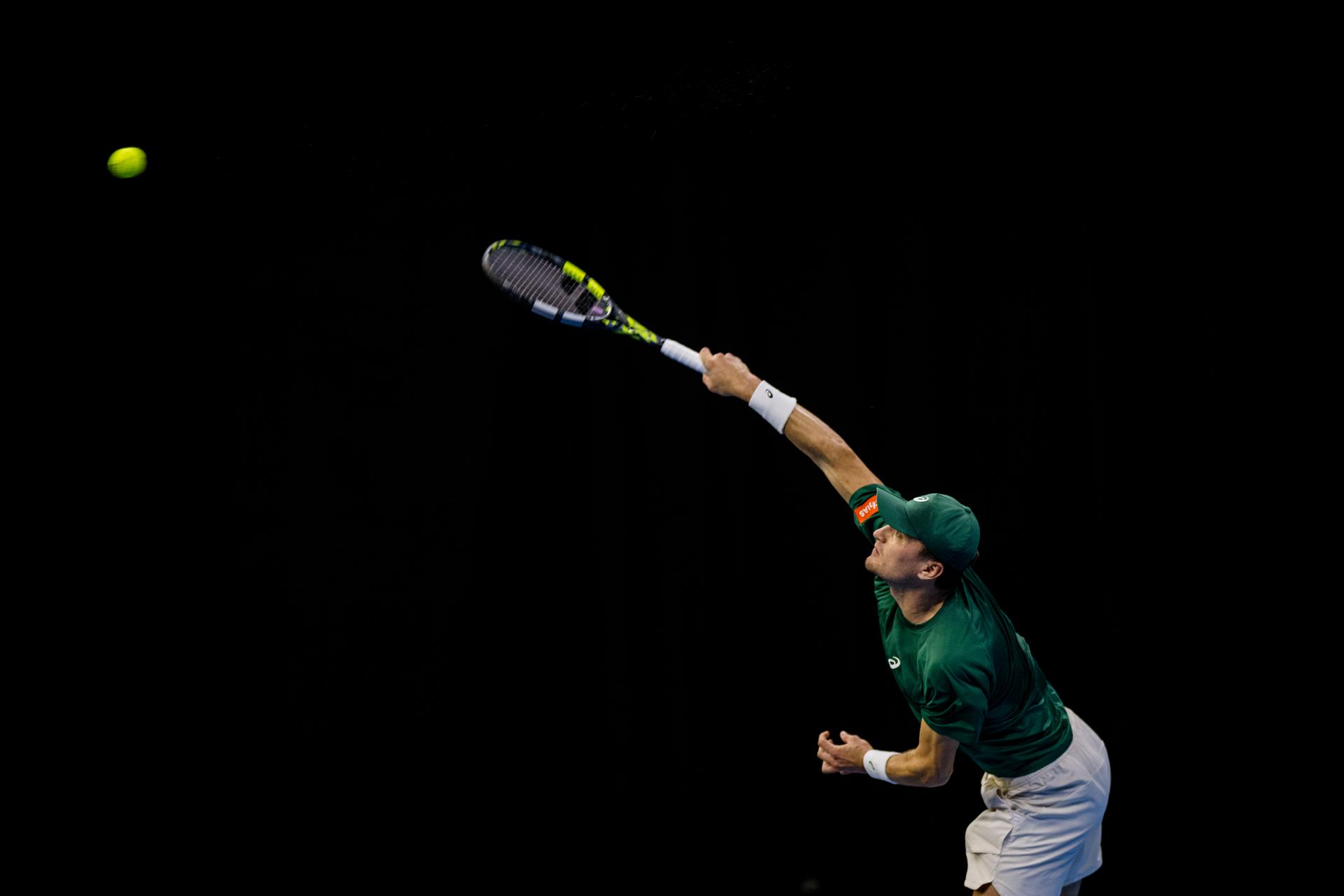 Belgian Raphael Collignon pictured in action during the European Open ATP tennis tournament in Brussels, on Monday 13 October 2025. This year's edition of the tournament is taking place from 12 to 19 October 2025. BELGA PHOTO JASPER JACOBS