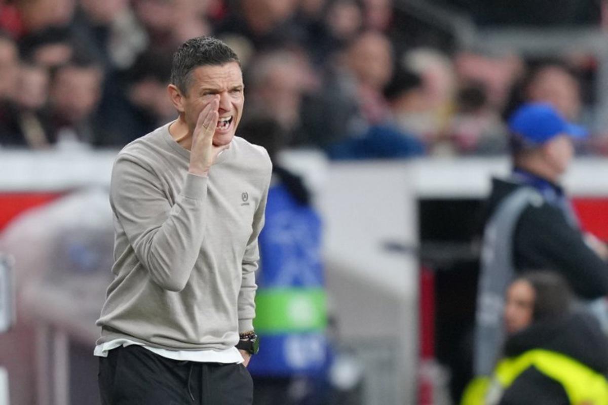 Bayer Leverkusen's Dutch assistant coach Rogier Meijer reacts during the UEFA Champions League league phase - matchday 6, football match between Bayer Leverkusen and Newcastle United FC at the BayArena stadium in Leverkusen, western Germany on December 10, 2025. Pau Barrena / AFP