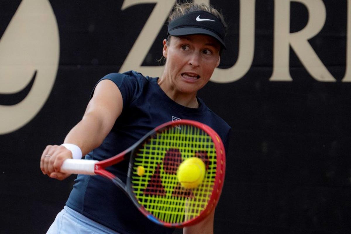 Germany's Tatjana Maria returns the ball to Colombia's Camila Osorio during their WTA Bogota 2025 women's singles quarterfinal match in Bogota, on April 4, 2025. Luis ACOSTA / AFP
