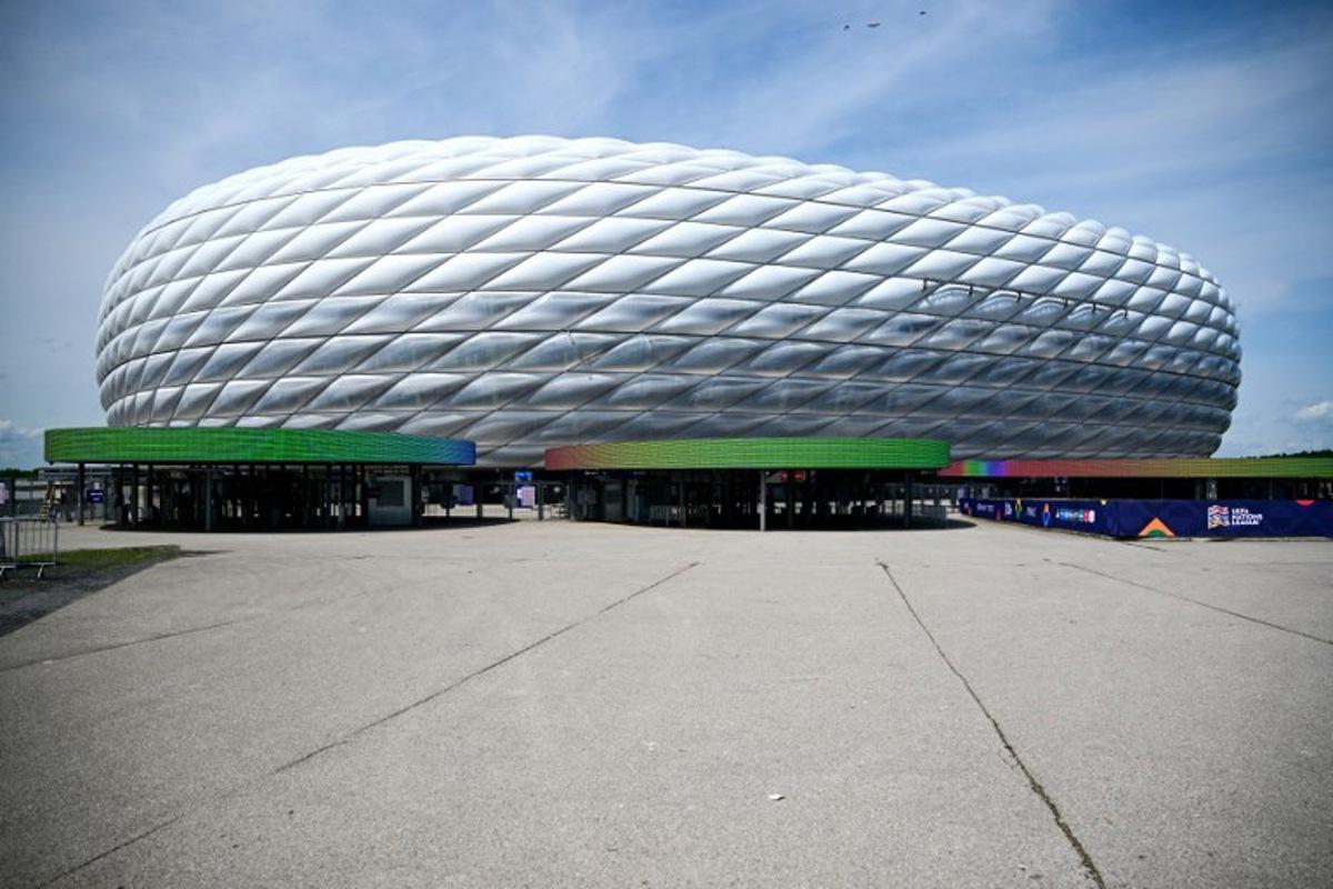 This general overview shows the Allianz Arena Stadium in Munich, southern Germany, on June 3, 2025, on the eve the UEFA Nations League semi-final football match between Germany and Portugal. Tobias Schwarz / AFP