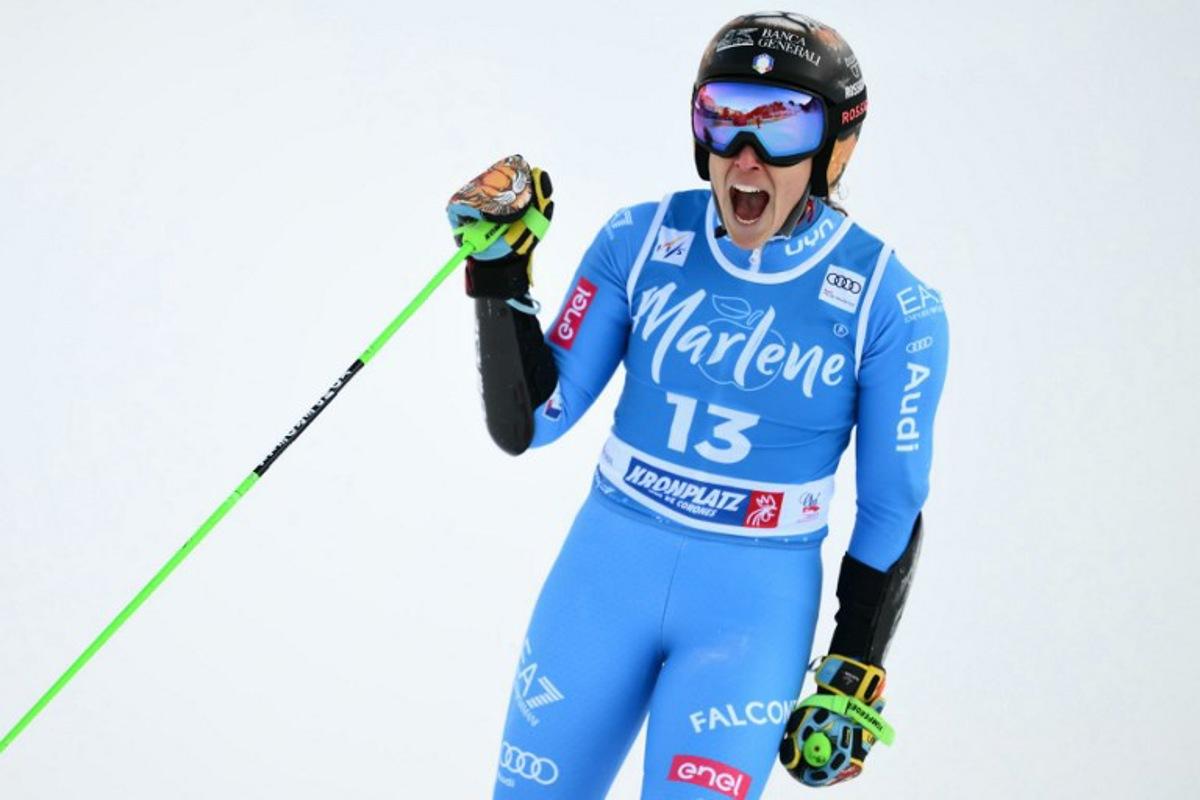 Italy's Federica Brignone reacts after the second run of the Women's Giant Slalom event of FIS Alpine Skiing World Cup in Kronplatz, Plan de Corones, Italy, on January 20, 2026. Marco BERTORELLO / AFP
