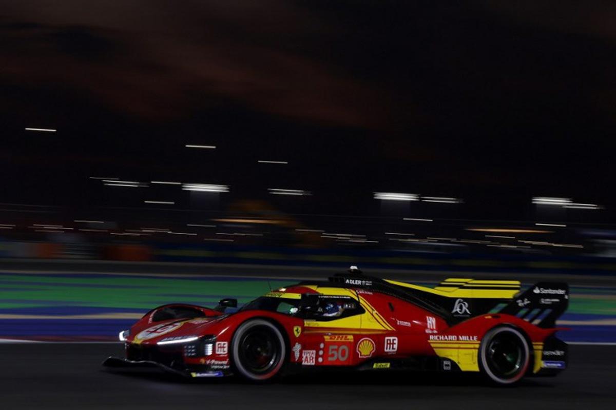 The #50 Ferrari AF Corse, Ferrari 499P of Antonio Fuoco, Miguel Molina, and Nicklas Nielsen takes part in the final day of racing action at the FIA World Endurance Championship 2024 at Lusail International Circuit on March 2, 2024 in Doha, Qatar. KARIM JAAFAR / AFP