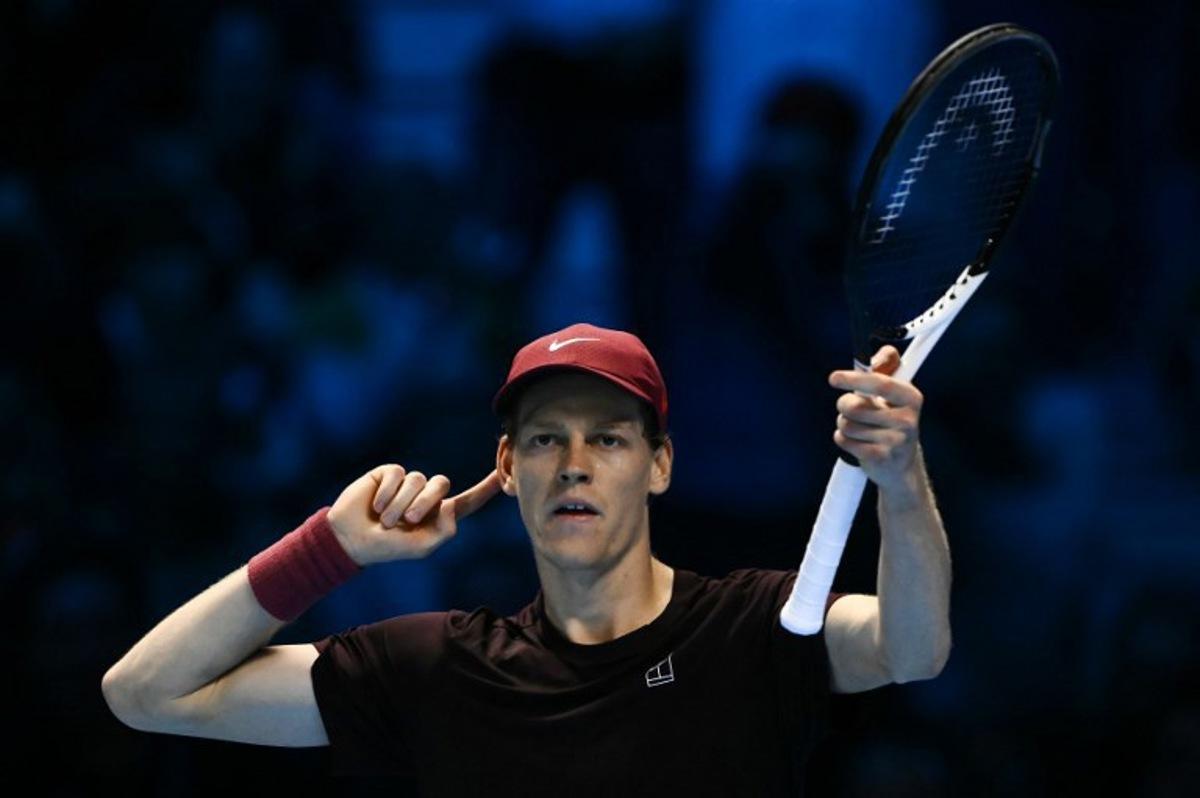 Italy's Jannik Sinner gestures during the men's single final match against Spain's Carlos Alcaraz at the ATP Finals tennis tournament, in Turin, on November 16, 2025. Marco BERTORELLO / AFP