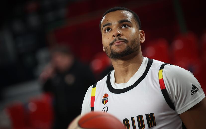 Belgium's Stephan Swenson Dibongue pictured in action during a training session of the Belgian Lions Belgian national team, preparing for the qualifying matches against Finland for the 2027 World Cup, Tuesday 24 February 2026 in Charleroi. BELGA PHOTO VIRGINIE LEFOUR