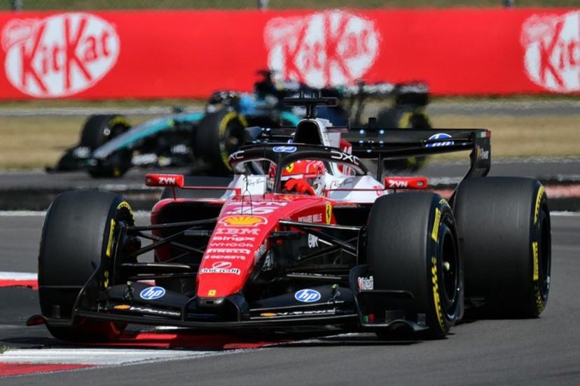 Ferrari's Monegasque driver Charles Leclerc leads during the Formula One British Grand Prix at the Silverstone motor racing circuit in Silverstone, central England, on July 5, 2026. Andrej ISAKOVIC / AFP