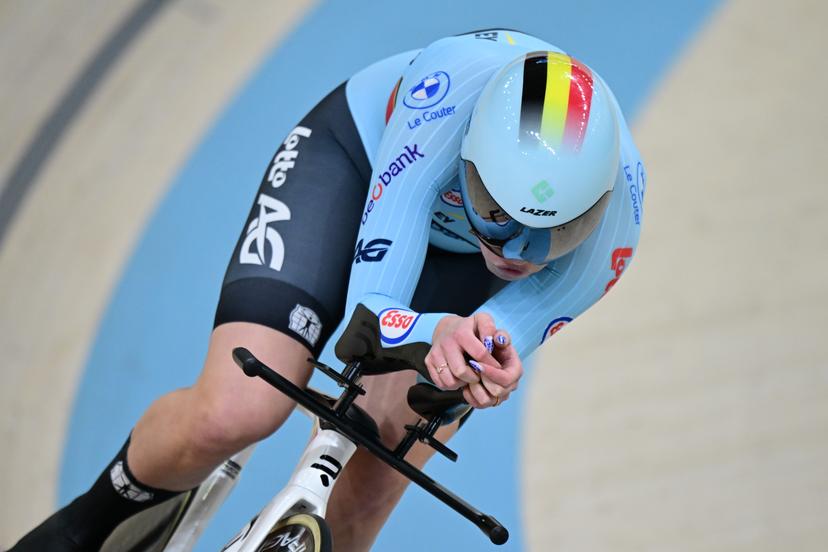 Belgian Zita Gheysens pictured in action on day 4 of the 2026 UEC Track Elite European Championships, in Konya, Turkey, Wednesday 04 February 2026. The European Championships take place from 01 to 05 February 2026. BELGA PHOTO DIRK WAEM