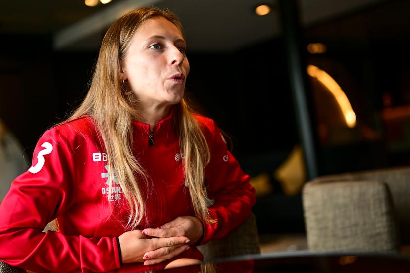 Belgium's Justine Rasir pictured during a press conference of Belgian national team Red Panthers in Genval, Rixensart, regarding the women's 2026 Hockey World Cup, Tuesday 25 August 2026. The 2026 edition of the Hockey World Cup takes place in Belgium and The Netherlands from August 15 to August 30. BELGA PHOTO DIRK WAEM