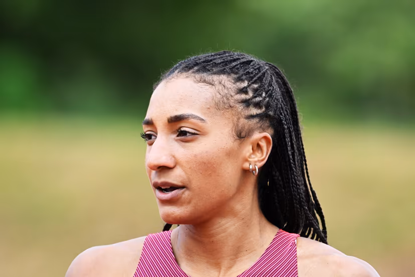 Belgian Nafissatou Nafi Thiam pictured during the 100m hurdles race at the Belgian athletics championships, Sunday 26 July 2026 in Kessel-Lo, Leuven. BELGA PHOTO JILL DELSAUX