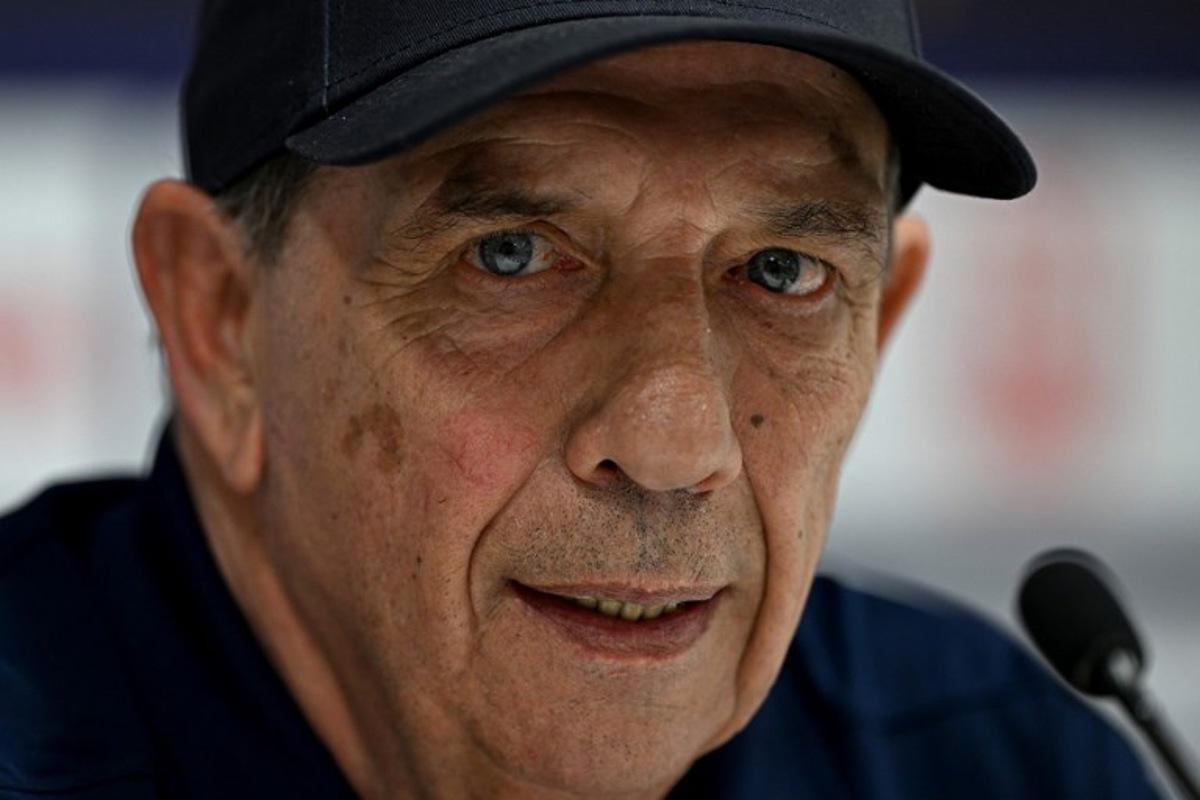 Montpellier's French head coach Jean-Louis Gasset delivers a press conference after the French L1 football match between Montpellier Herault SC and Le Havre AC at Stade de la Mosson in Montpellier, southern France on April 6, 2025. GABRIEL BOUYS / AFP